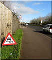 Warning sign - skid risk on the A48, Newport