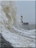 SS8276 : Porthcawl lighthouse during Storm Dennis by Alan Hughes