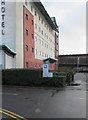 Ibis Hotel cars, taxis and drop off area direction sign, Malpas Road, Newport