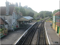 SY9682 : Corfe Castle railway station by Peter S