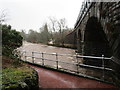 Allan Water in spate by the railway bridge