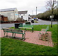 Green metal benches, Codgers Corner, Tynant