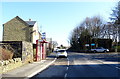 Bus stop and shelter on Dewsbury Road (B6114), Elland Upper Edge