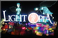 View of the Lightopia Festival sign at the end of the festival trail