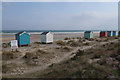 NJ0364 : Beach huts at Findhorn by Hugh Venables