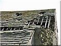 NY8456 : The bastle at Moor House - stone slab roof by Mike Quinn