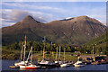 Yachts moored at Ballachulish with a view to The Pap of Glencoe and Sgorr nam Fiannaidh