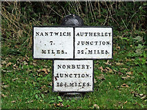 SJ6542 : Canal milemarker near Audlem in Cheshire by Roger  D Kidd