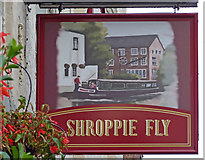 SJ6543 : Pub sign at the Shroppie Fly in Audlem by Roger  D Kidd