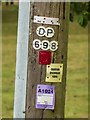 SK3515 : Signage on an imperfect telegraph pole, Packington Nook Lane, Ashby-de-la-Zouch by Oliver Mills