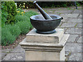 Mortar and pestle in the William Ransom Physic Garden at Hitchin