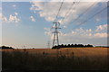 TL5651 : Pylons by Cambridge Road, Balsham by David Howard
