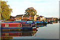 Moorings and housing near Market Drayton in Shropshire