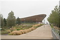 View of the Velodrome from the footbridge over the River Lea