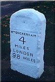 TM1494 : Old Milestone (north face) by the B1113, Norwich Road, Forncett End by CW Haines