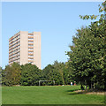 Park and tower block near Merry Hill in Wolverhampton