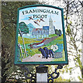 TG2703 : Framingham Pigot village sign by Adrian S Pye