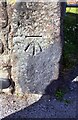 Benchmark on gatepost at start of footpath from NE side of B5300