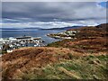 Mallaig Harbour seen from the adjacent hill