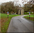 Signs alongside the road through the grounds of Coychurch Crematorium