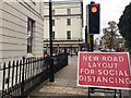 Warning of new road layout, Clarendon Avenue, Royal Leamington Spa