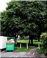 Overfull wheelie bin, Mill Street Close, Usk, Monmouthshire