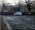 Overturned abandoned shopping trolley, Wyndham Street, Newport