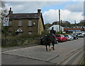 ST4287 : Horse and rider, Newport Road, Magor, Monmouthshire by Jaggery