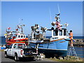 Jennylass and Dobhran under repair at Rosehearty Harbour