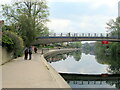 Castle footbridge from path alongside the River Severn Shrewsbury