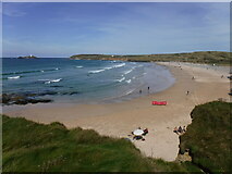 SW5741 : A great view along St Gothian Sands from the lifeguard station by David Medcalf