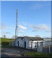 Electricity sub station and communications mast near Stobars Hall