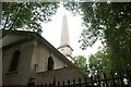 Looking up at the spire of St. Luke