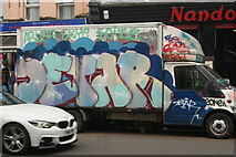TQ3482 : View of a van with street art on Bethnal Green Road #2 by Robert Lamb