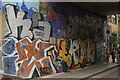 View of street art under the London Overground viaduct on New Inn Yard #2