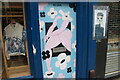 View of street art on the door of 63A Redchurch Street