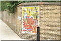 View of mosaic art on the front wall of William Davis Primary School