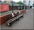 ST1876 : Tom Clift Memorial bench on Cardiff Queen Street station by Jaggery