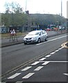 Warning sign - road narrows, Queensway, Newport