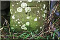 Benchmark on gatepost at field gateway on SW side of B6412 near Waste Bank Tunnel