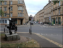 NS5766 : Bud Neill memorial, junction of Woodlands Gate and Woodlands Road, Glasgow by habiloid