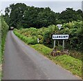 ST4299 : Llangwm village boundary sign by Jaggery