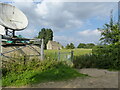 Communications dish with reservoir buildings, Chosen Hill, Churchdown