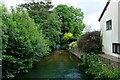 River Lugg at the Welsh/English border (looking east), Presteigne, Powys