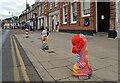 Knitted bollard covers, Market Place, Dereham