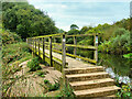 SP9468 : Nene Way, Footbridge over Weir by David Dixon
