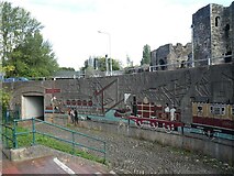 ST3188 : Railway and canal mural near Newport Castle by David Smith