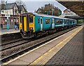 ST1586 : Ystrad Mynach train at platform 3, Caerphilly station by Jaggery