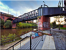 SJ8297 : River Irwell, Woden Street Footbridge by David Dixon