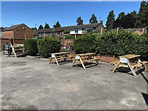 SP2965 : New picnic tables, Nelson Inn, Emscote Road, Warwick by Robin Stott